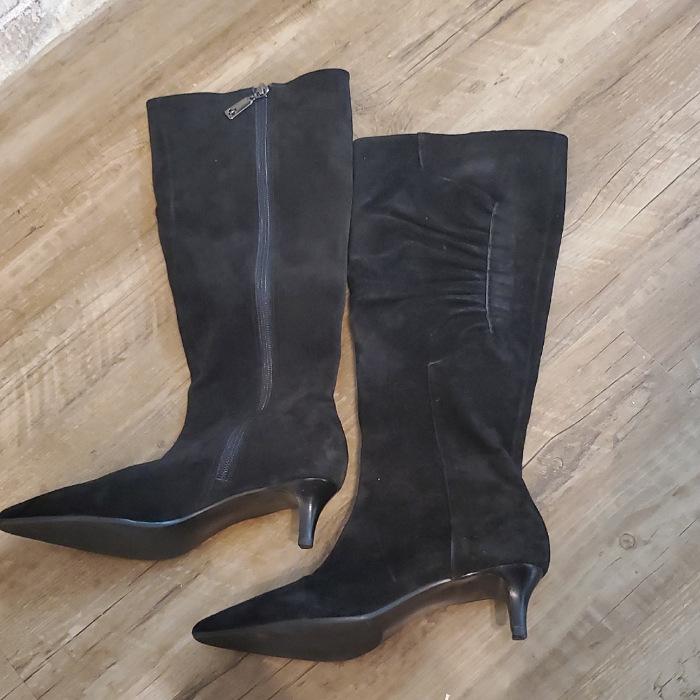 Elegant Black Genuine Leather Suede  Women's Knee-High Boots Made In BRAZIL